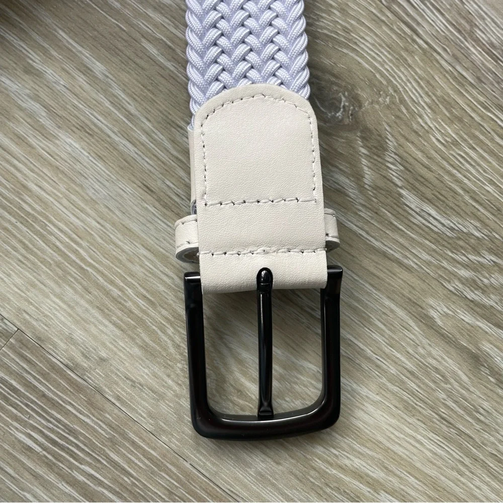 Men’s Braided Woven Golf Belt Adjustable Faux Leather White/ivory Size 36-38
